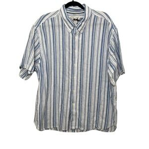 NWT Joseph Abboud Mens Blue White Stripe Linen Cotton Button Up Shirt Size XXL